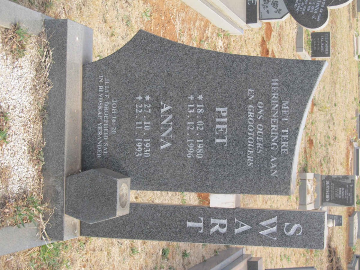 SWART Piet 1980-1996 &amp; Anna 1930-1993
