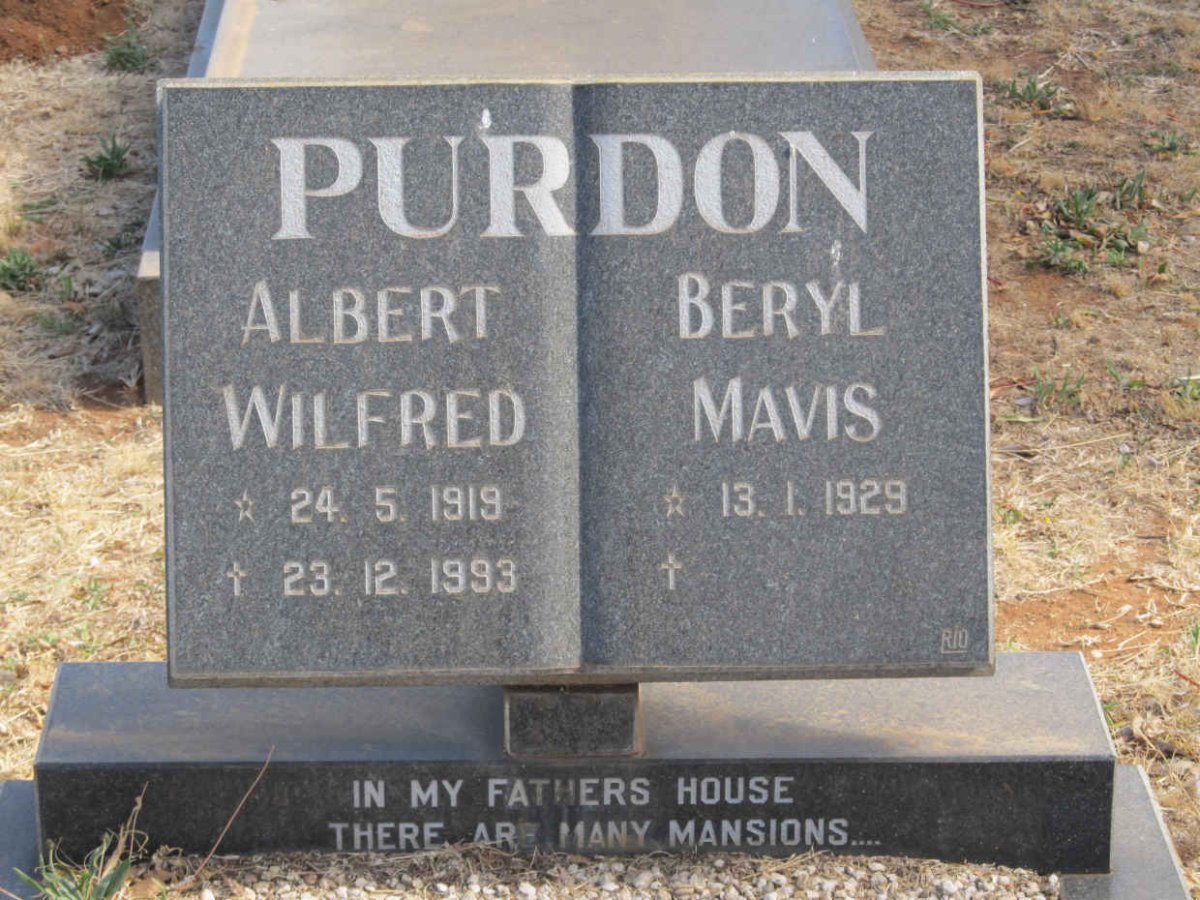 PURDON Albert Wilfred 1919-1993 &amp; Beryl Mavis 1929-