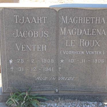 VENTER Tjaart Jacobus 1909-1941 &amp; Magrietha Magdalena LE ROUX previously VENTER 1906-