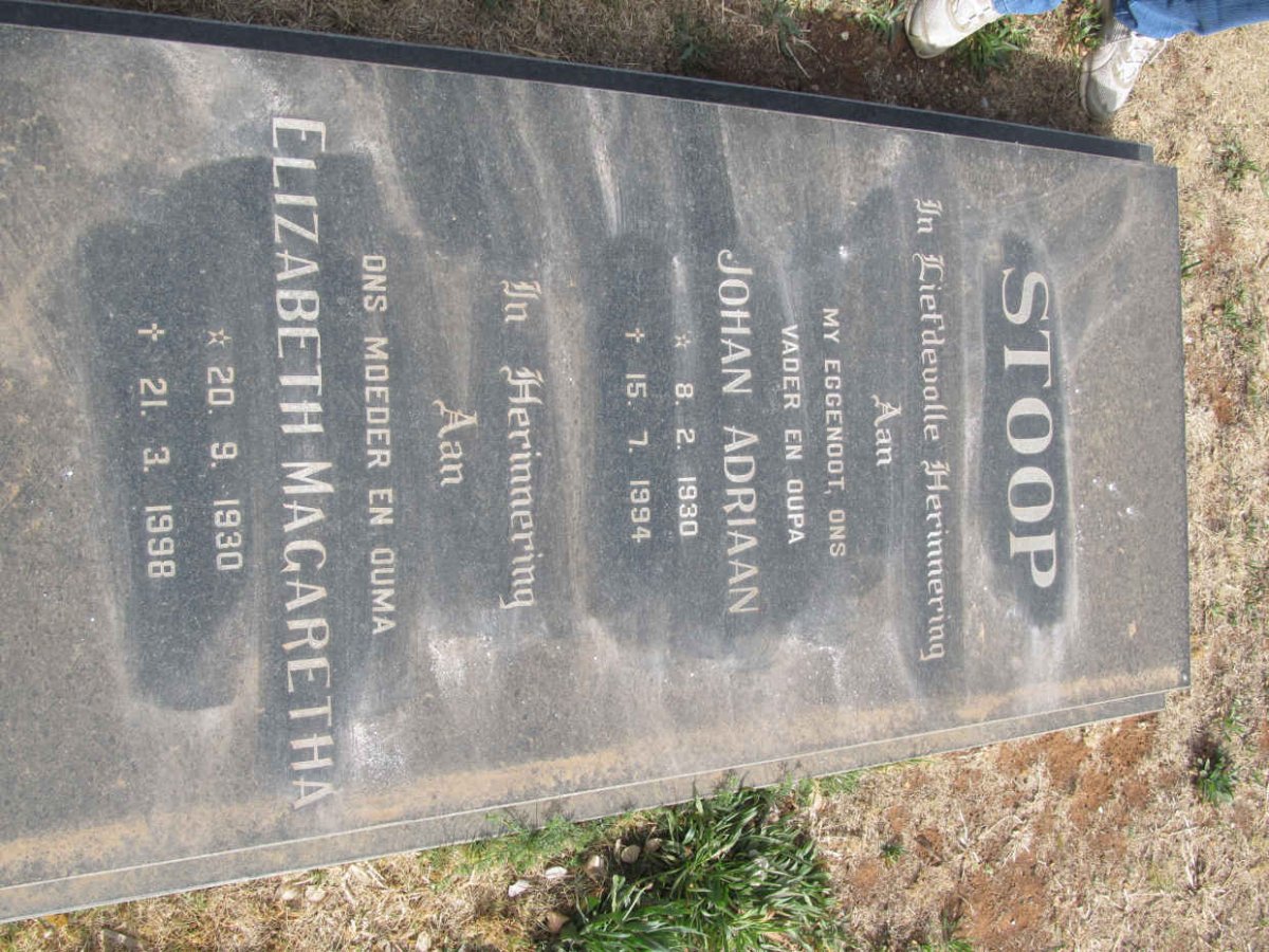STOOP Johan Adriaan 1930-1994 &amp; Elizabeth Magaretha 1930-1998