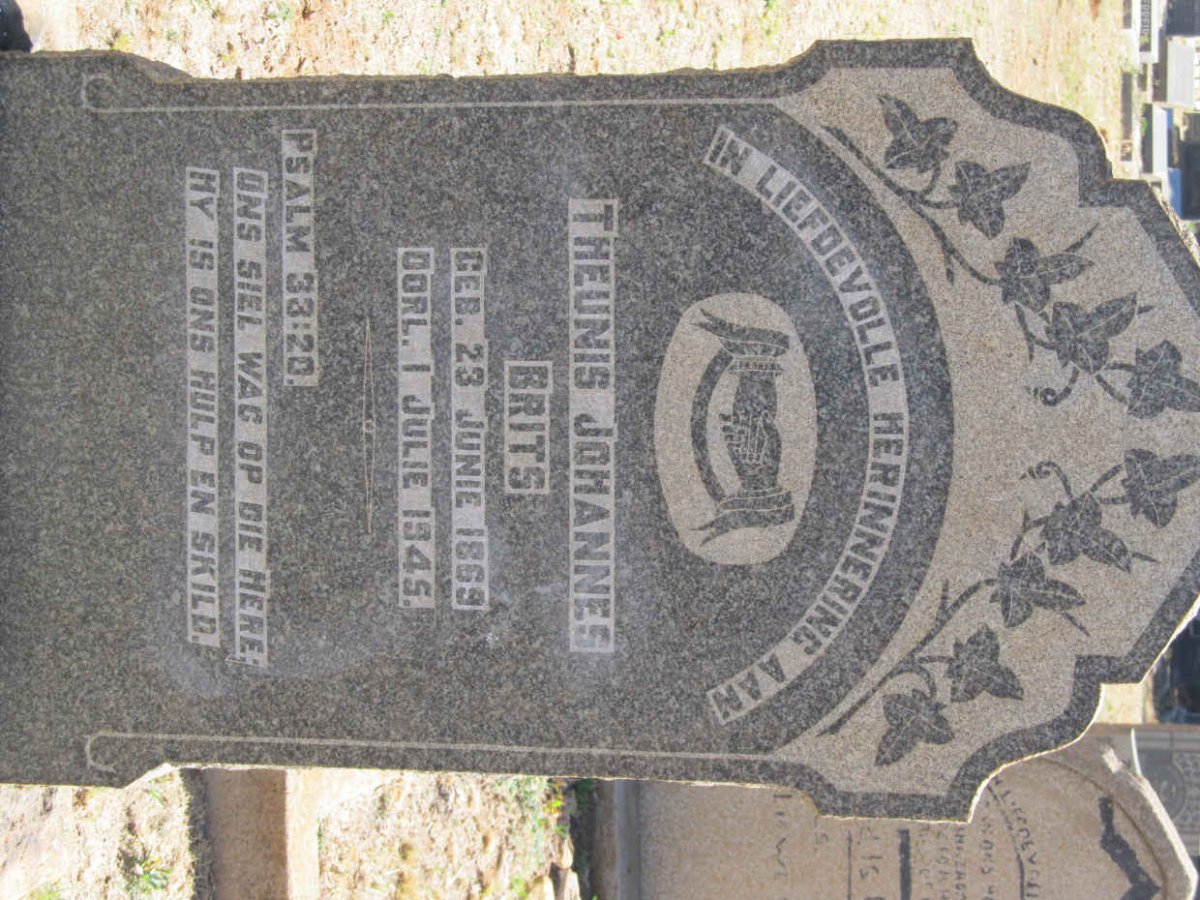 BRITS Theunis Johannes 1869-1945 :: BRITS Jacobus Johannes 1917-2007