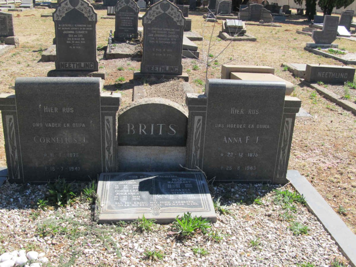 BRITS Cornelius J. 1875-1947 &amp; Anna E.J. 1875-1963