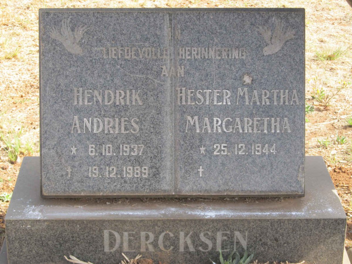 DERCKSEN Hendrik Andries 1937-1989 &amp; Hester Martha Margaretha 1944-