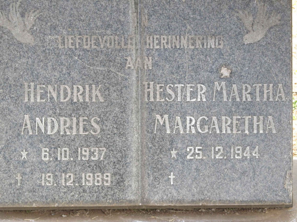 DERCKSEN Hendrik Andries 1937-1989 &amp; Hester Martha Margaretha 1944-