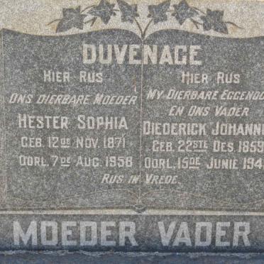 DUVENAGE Diederick Johannes 1859-1945 &amp; Hester Sophia 1871-1958