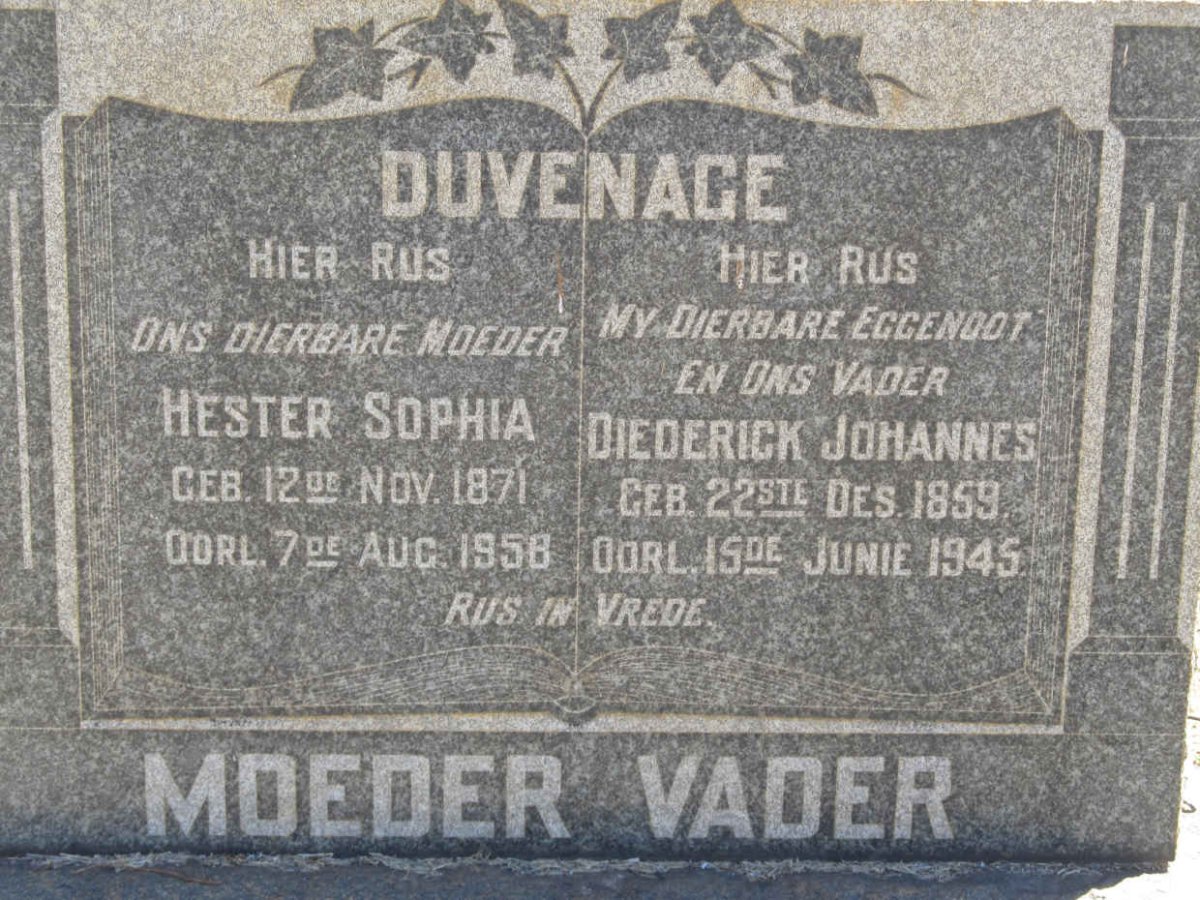 DUVENAGE Diederick Johannes 1859-1945 &amp; Hester Sophia 1871-1958