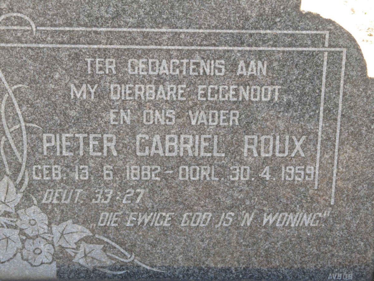 ROUX Pieter Gabriel 1882-1959 &amp; Carolina Emalia Wilhelmina 1888-1967