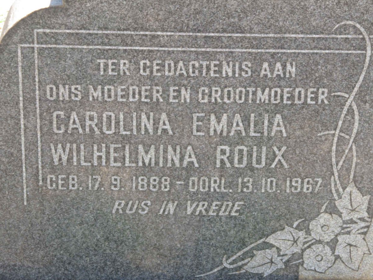 ROUX Pieter Gabriel 1882-1959 &amp; Carolina Emalia Wilhelmina 1888-1967
