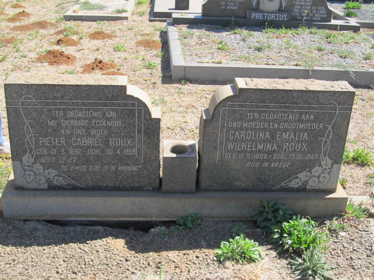 ROUX Pieter Gabriel 1882-1959 &amp; Carolina Emalia Wilhelmina 1888-1967