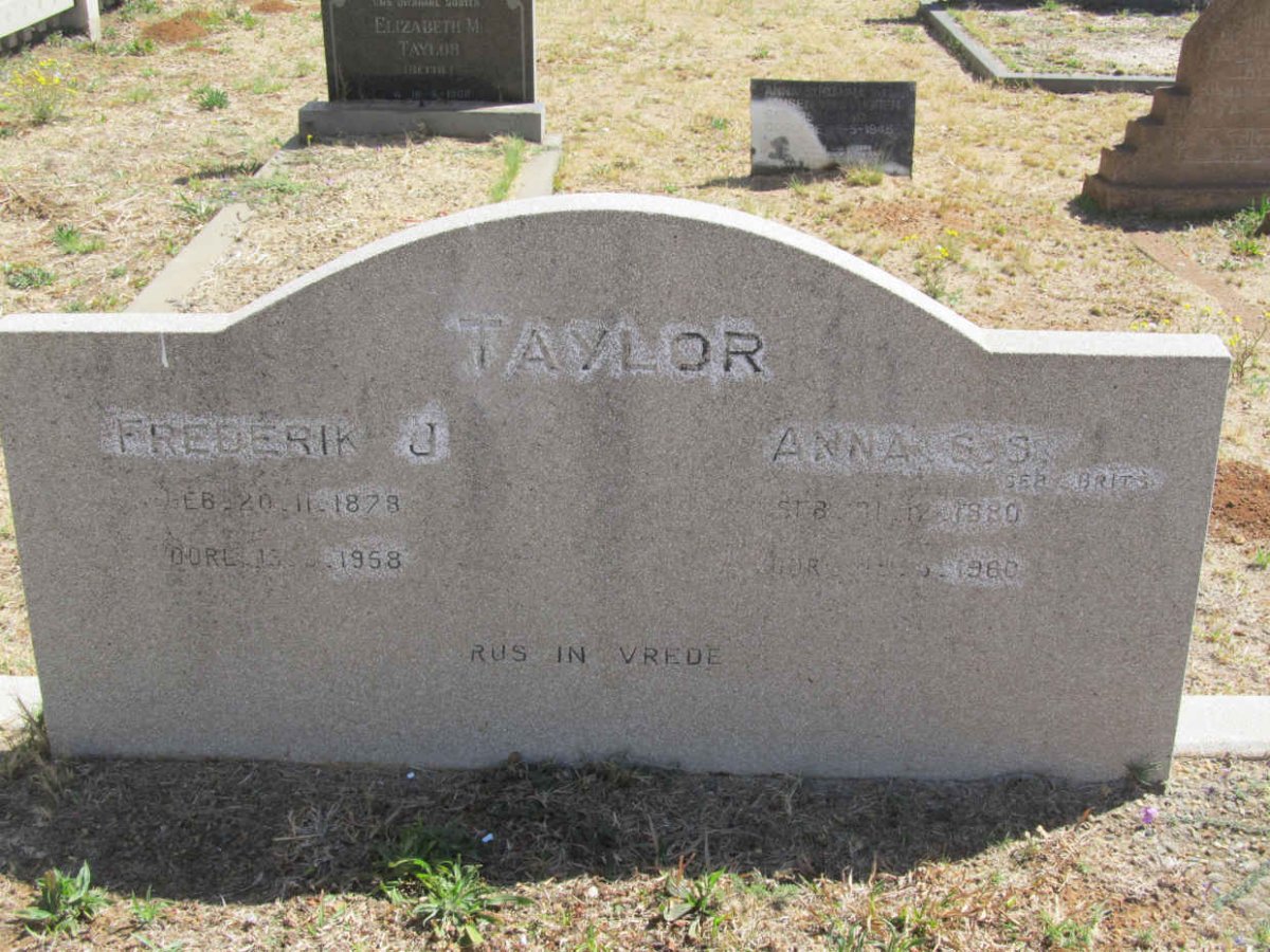 TAYLOR Frederik J. 1878-1958 &amp; Anna S.S. BRITS 1880-1960