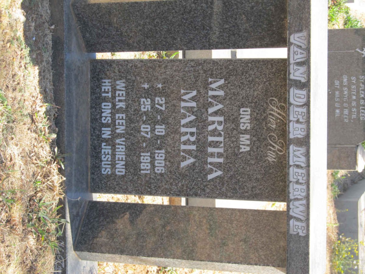 MERWE Martha Maria, van der 1906-1981