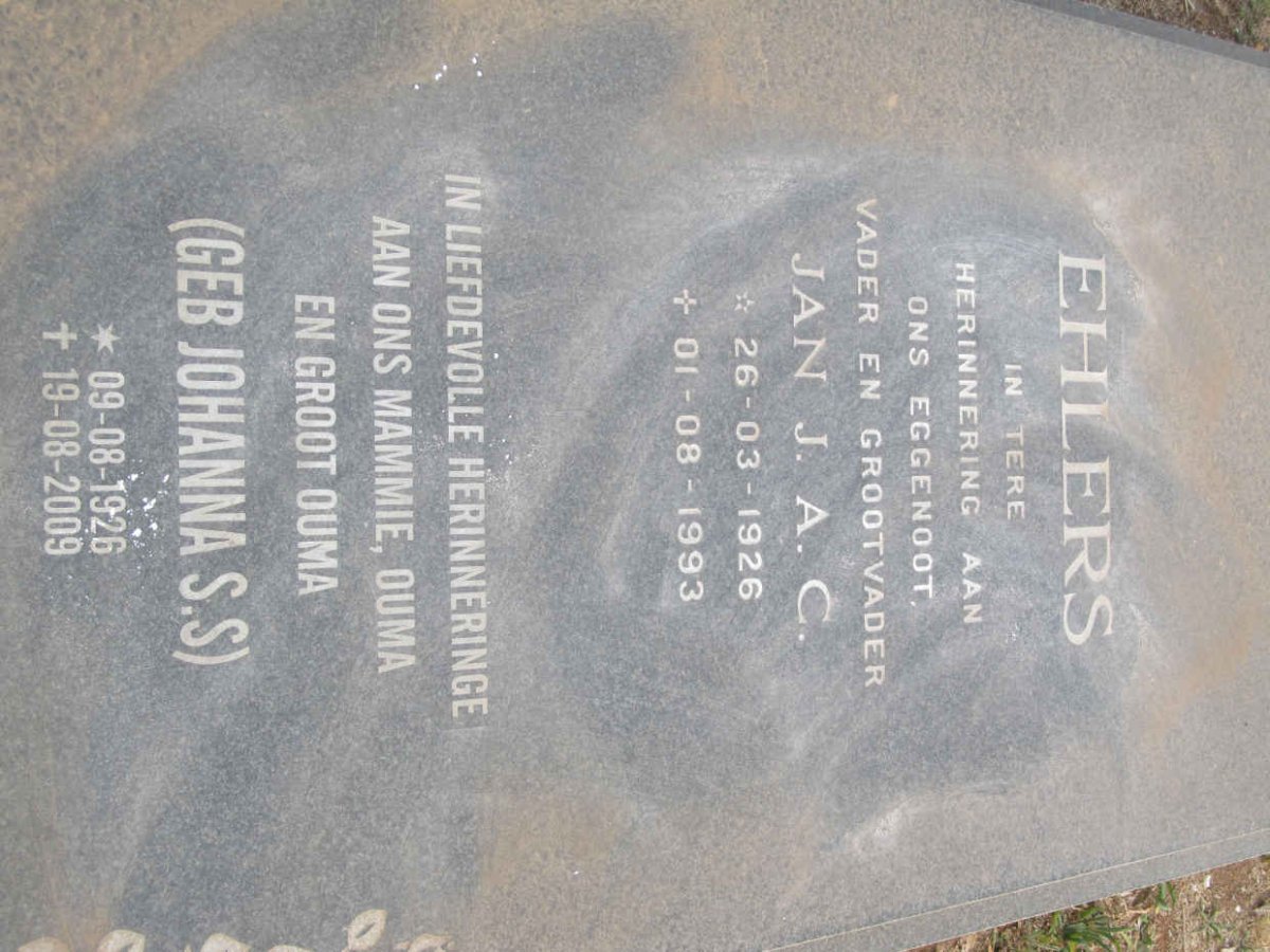 EHLERS Jan J. A. C. 1926-1993 &amp; Johanna S. S. 1926-2009