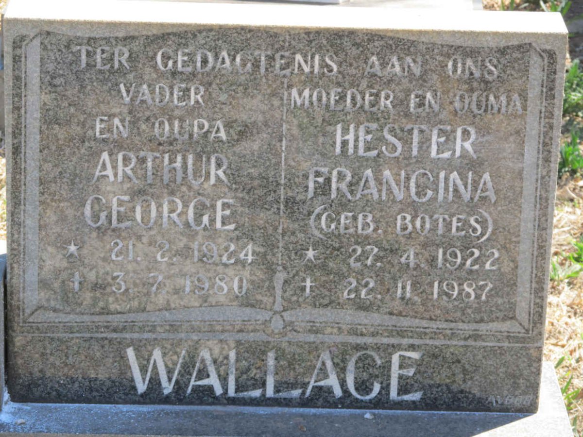 WALLACE Arthur George 1924-1980 &amp; Hester Francina BOTES 1922-1987