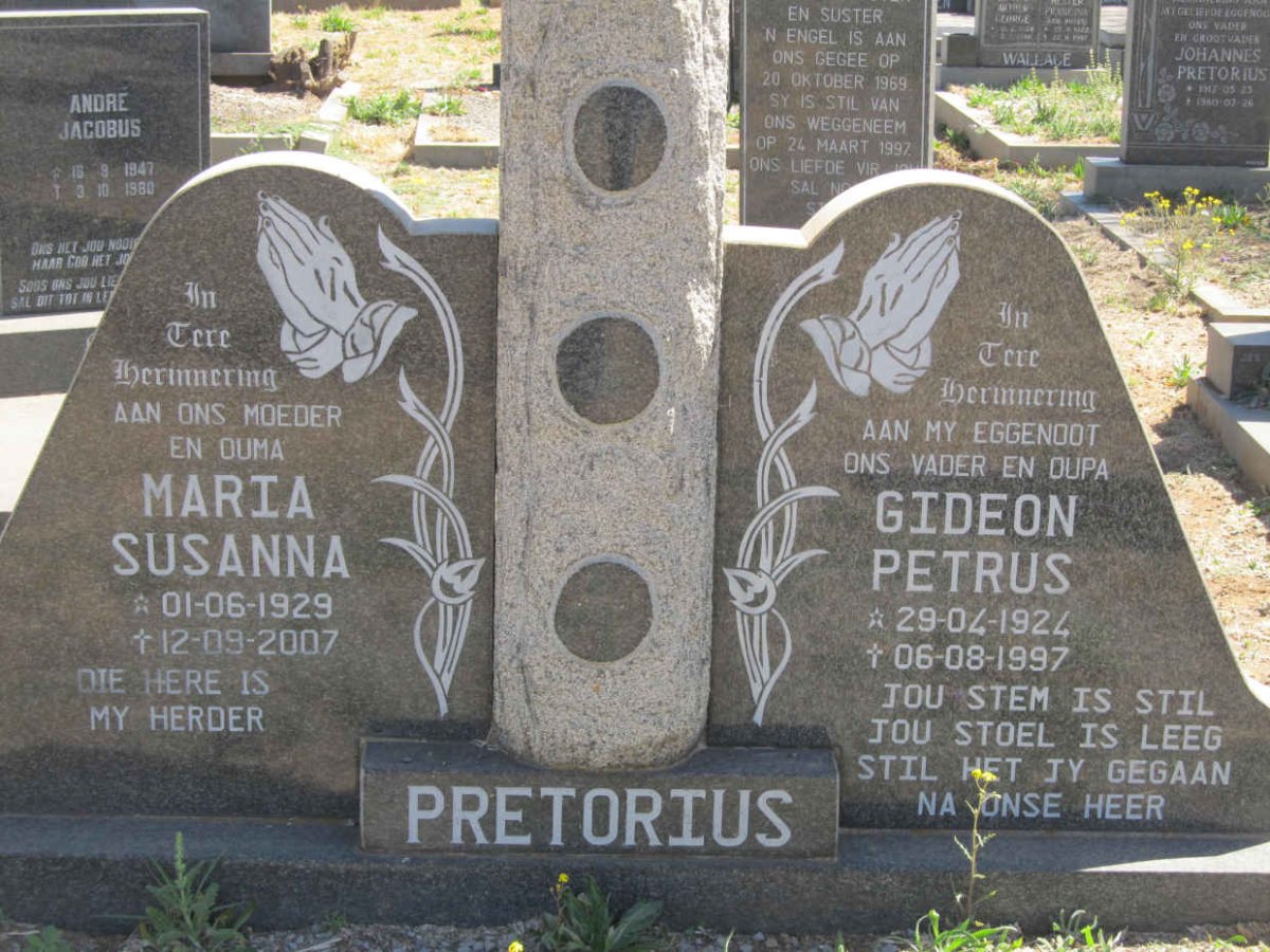 PRETORIUS Gideon Petrus 1924-1997 &amp; Maria Susanna 1929-2007