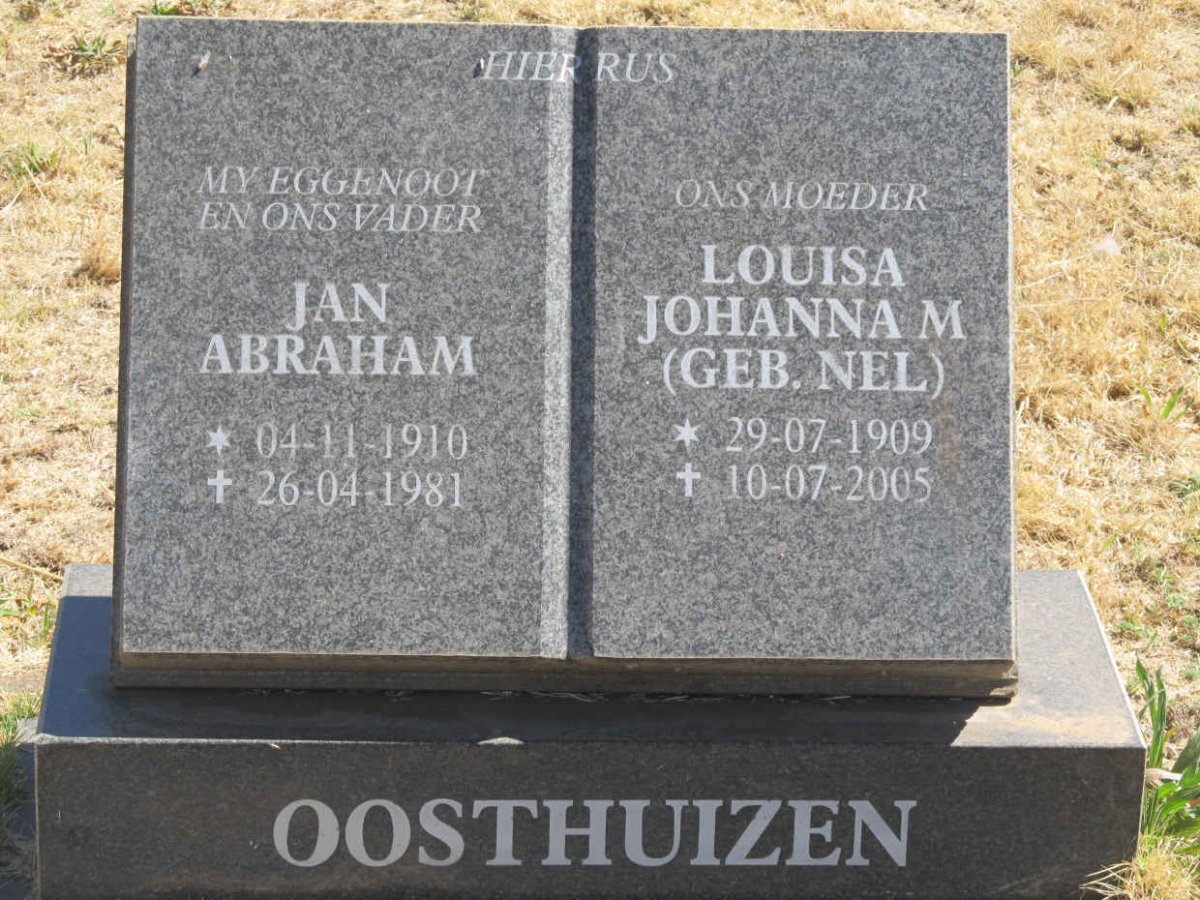 OOSTHUIZEN Jan Abraham 1910-1981 &amp; Louisa Johanna M. NEL 1909-2005