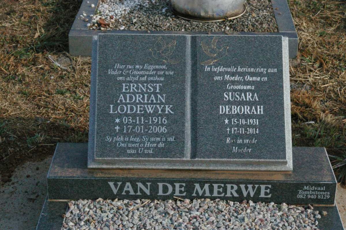 MERWE Ernst Adrian Lodewyk, van de 1916-2006 &amp; Susara Deborah 1931-2014