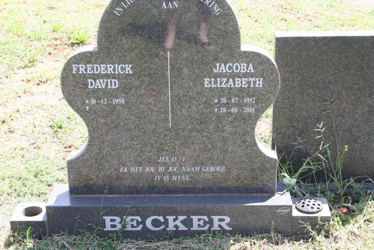 BECKER Frederick David 1950-  &amp; Jacoba Elizabeth 1952-2001