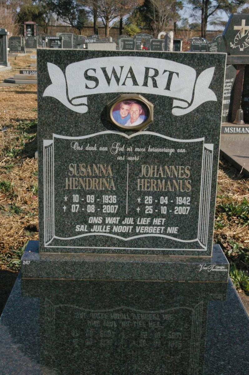 SWART Johannes Hermanus 1942-2007 &amp; Susanna Hendrina 1936-2007