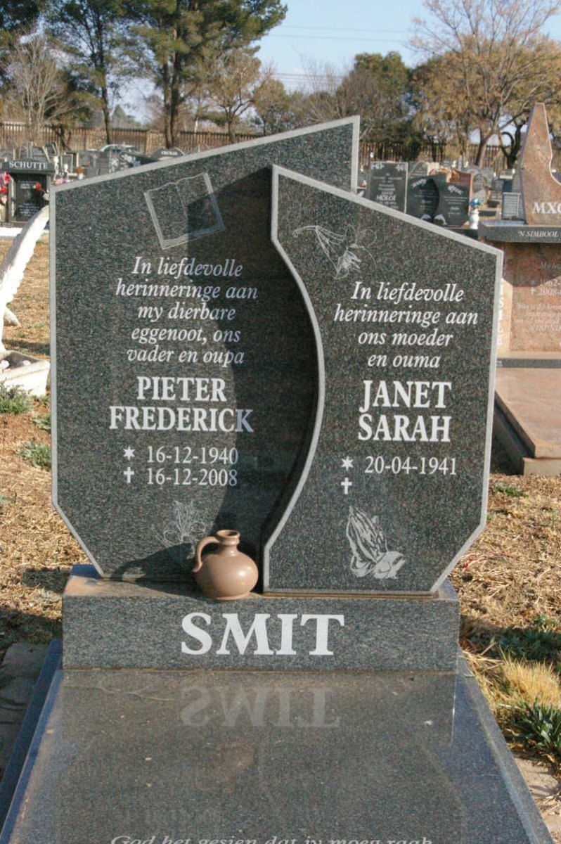SMIT Pieter Frederick 1940-2008 &amp; Janet Sarah 1941-
