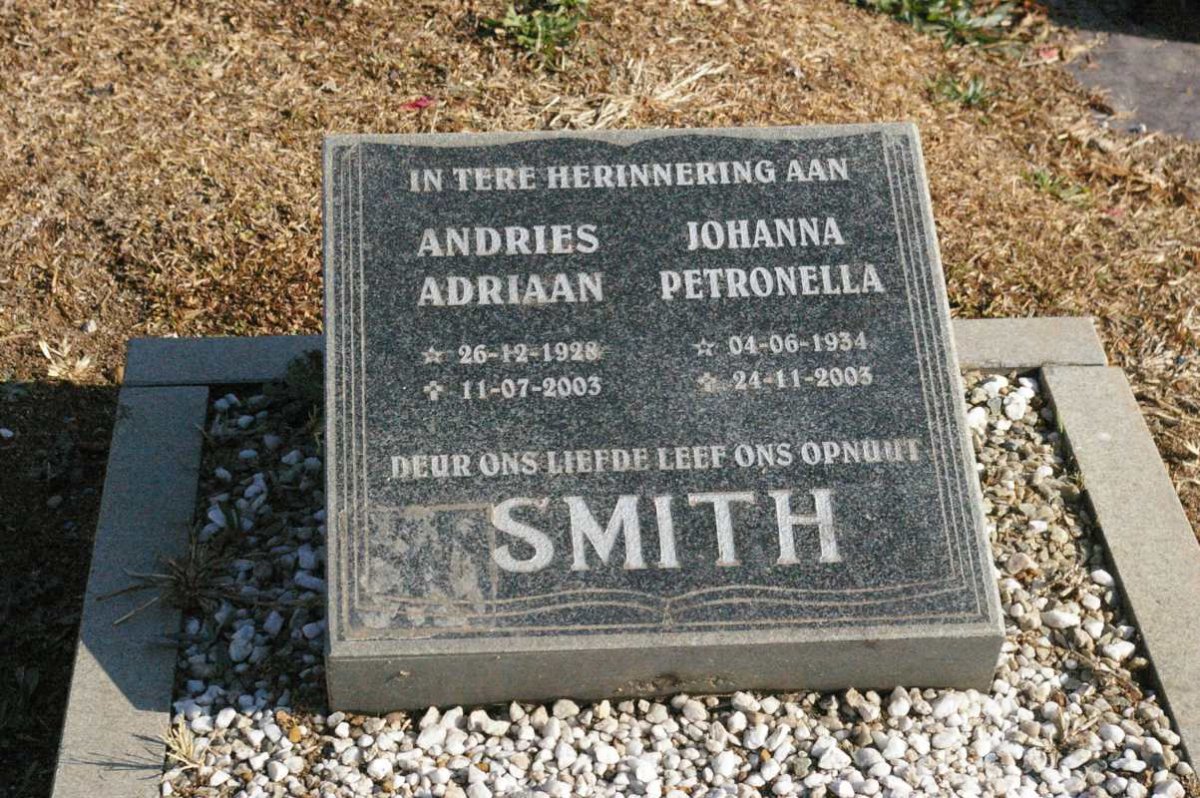 SMITH Andries Adriaan 1928-2003 &amp; Johanna Petronella 1934-2003