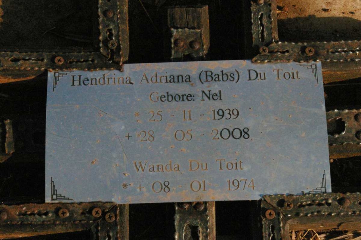 TOIT Hendrina Adriana, du nee NEL 1939-2008 :: DU TOIT Wanda 1974-1974