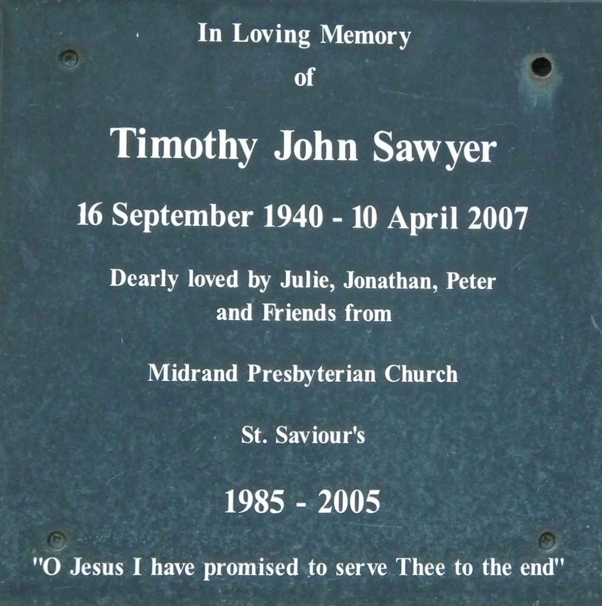 SAWYER Timothy John 1940-2007