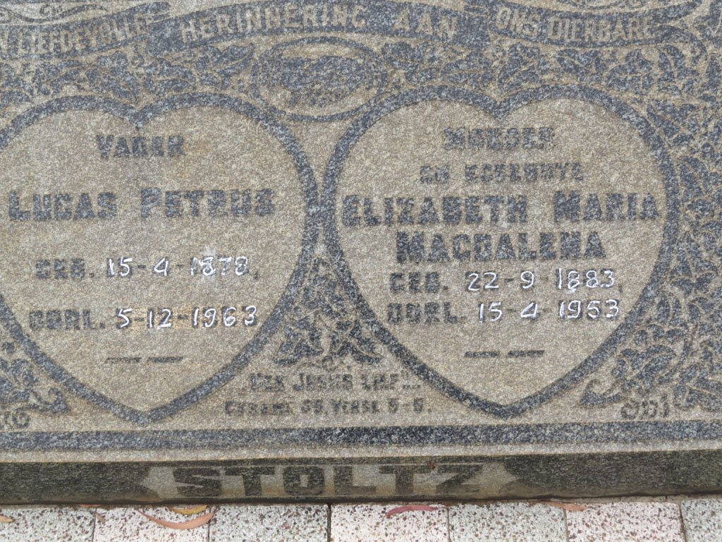STOLTZ Lucas Petrus 1878-1963 &amp; Elizabeth Maria Magdalena 1883-1953