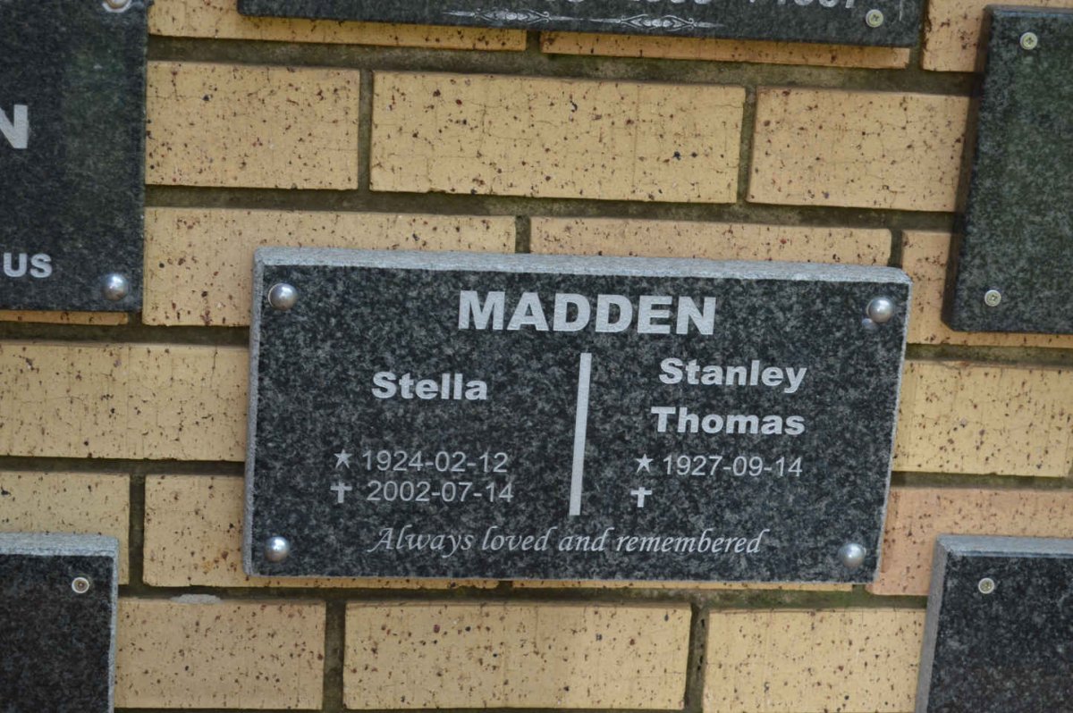 MADDEN Stanley Thomas 1927- &amp; Stella 1924-2002
