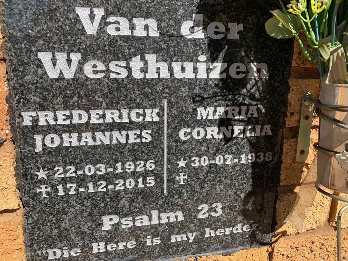 WESTHUIZEN Frederick Johannes, van der 1926-2015 &amp; Maria Cornelia 1938-