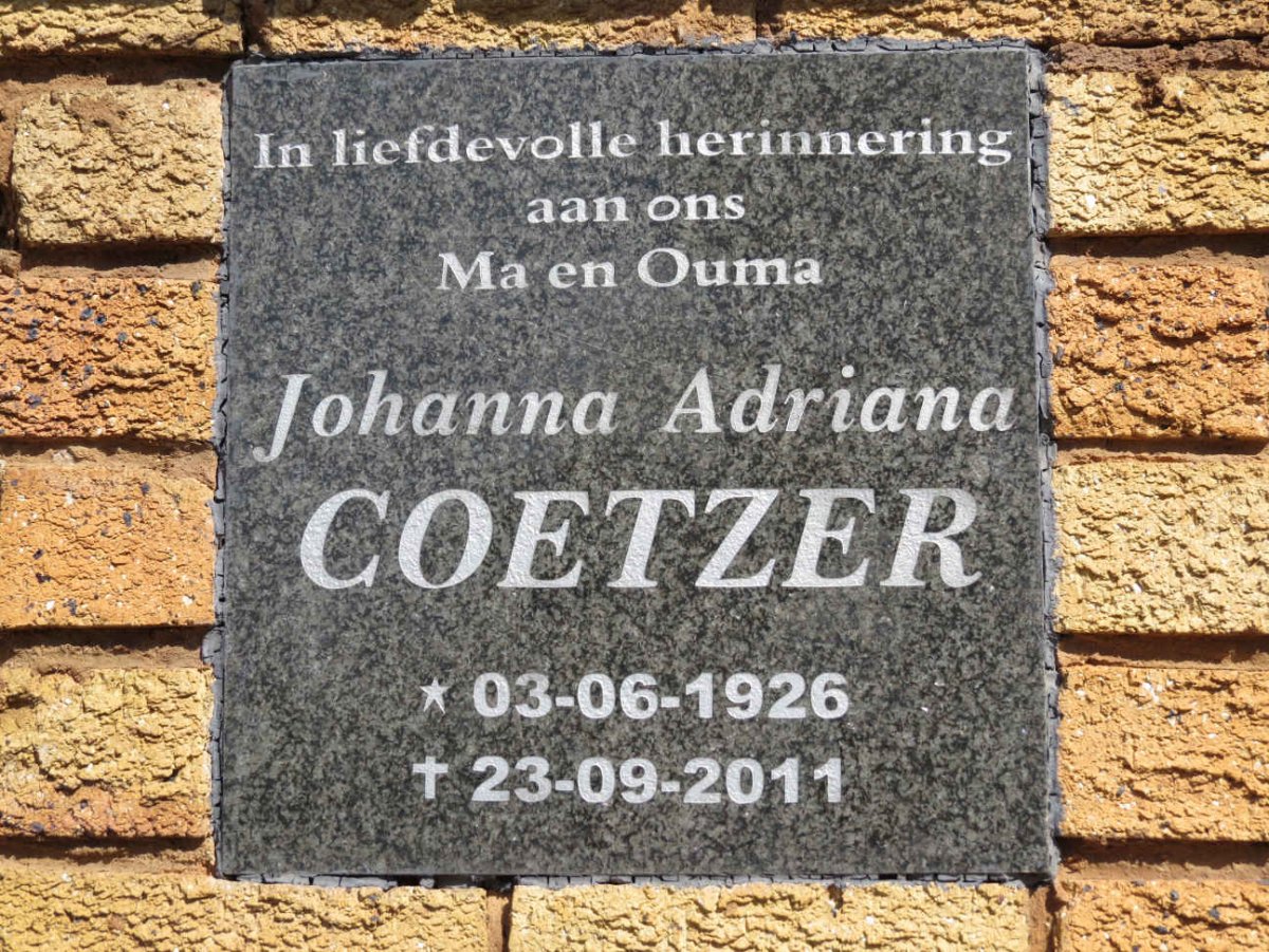 COETZER Johanna Adriana 1926-2011