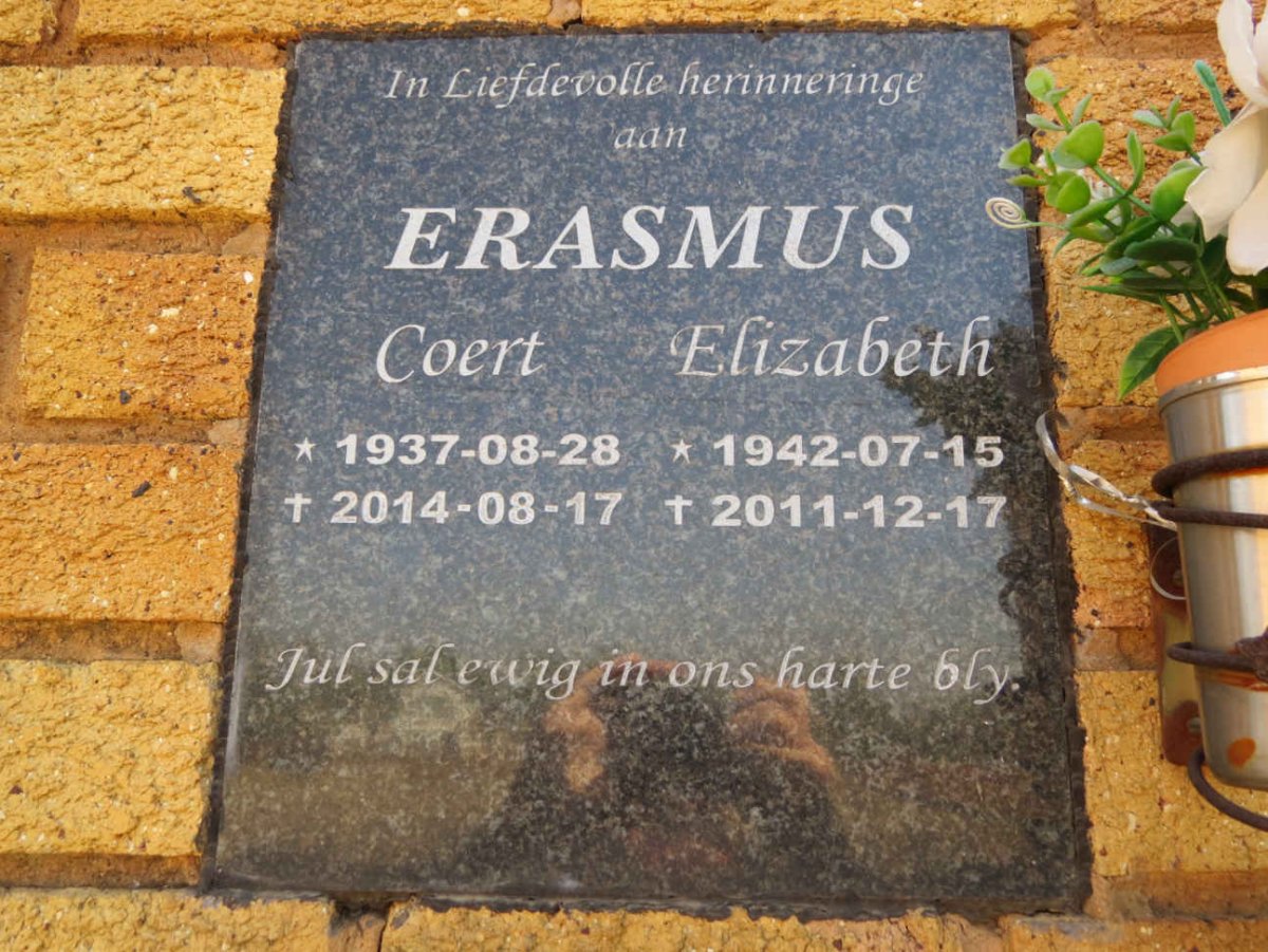 ERASMUS Coert 1937-2014 &amp; Elizabeth 1942-2011