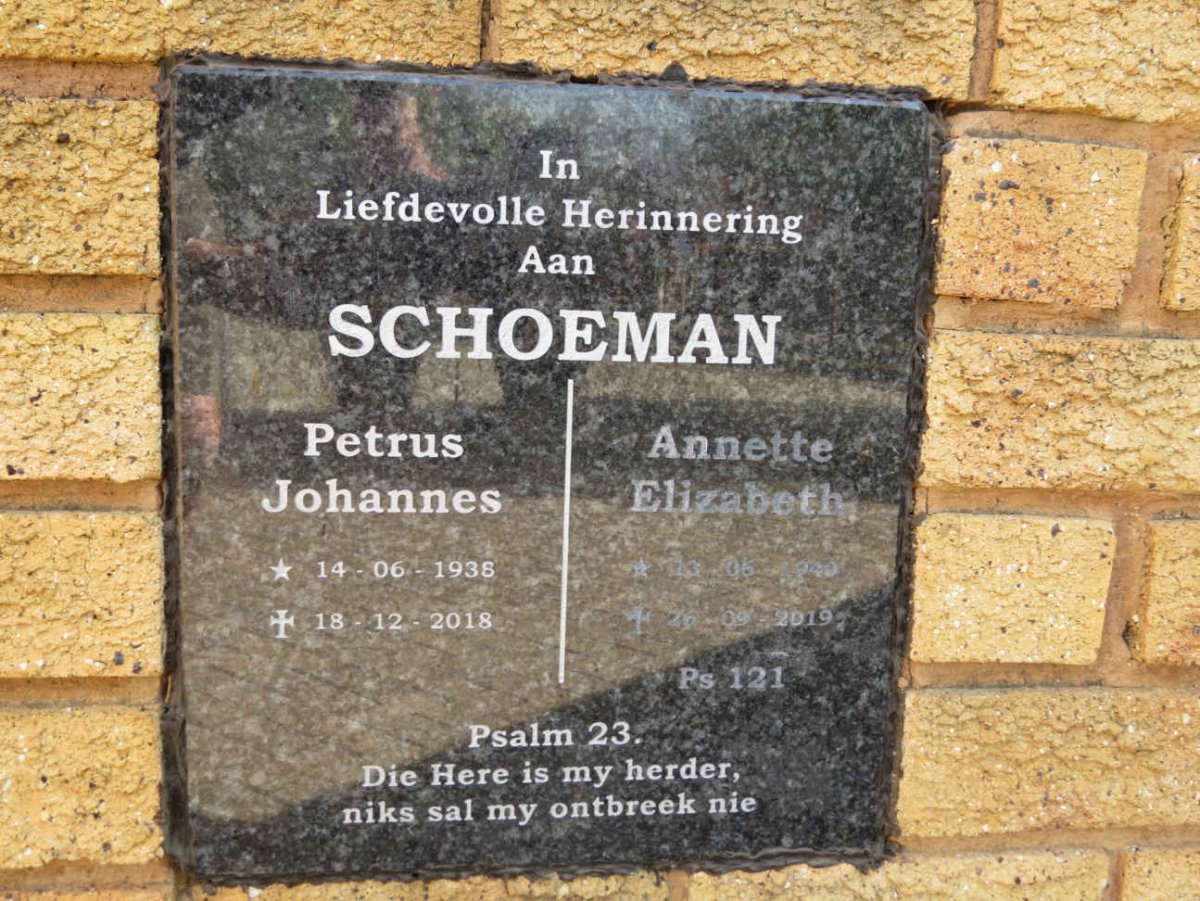 SCHOEMAN Petrus Johannes 1938-2018 &amp; Annette Elizabeth 1940-2019
