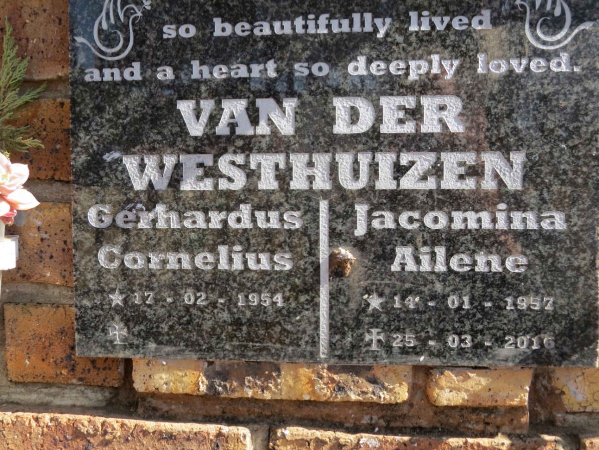 WESTHUIZEN Gerhardus Cornelius, van der 1954- &amp; Jacomina Ailene 1957-2016