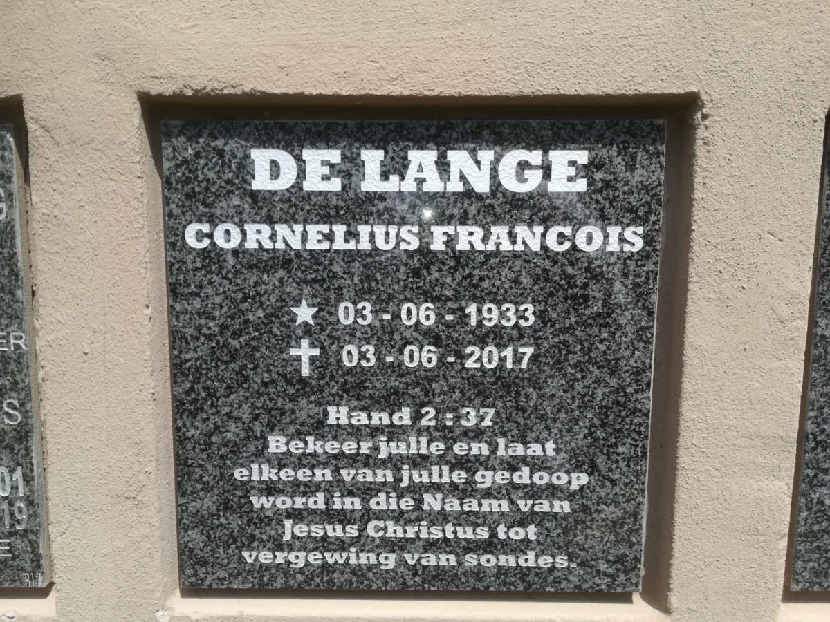LANGE Cornelius Francois, de 1933-2017