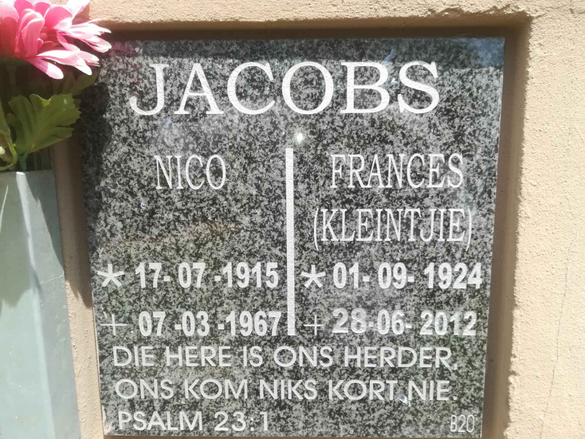 JACOBS Nico 1915-1967 &amp; Frances 1924-2012