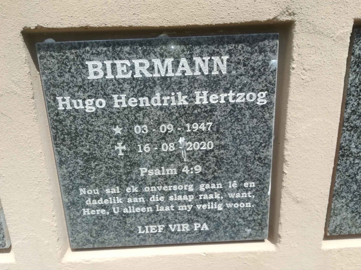 BIERMANN Hugo Hendrik Hertzog 1947-2020
