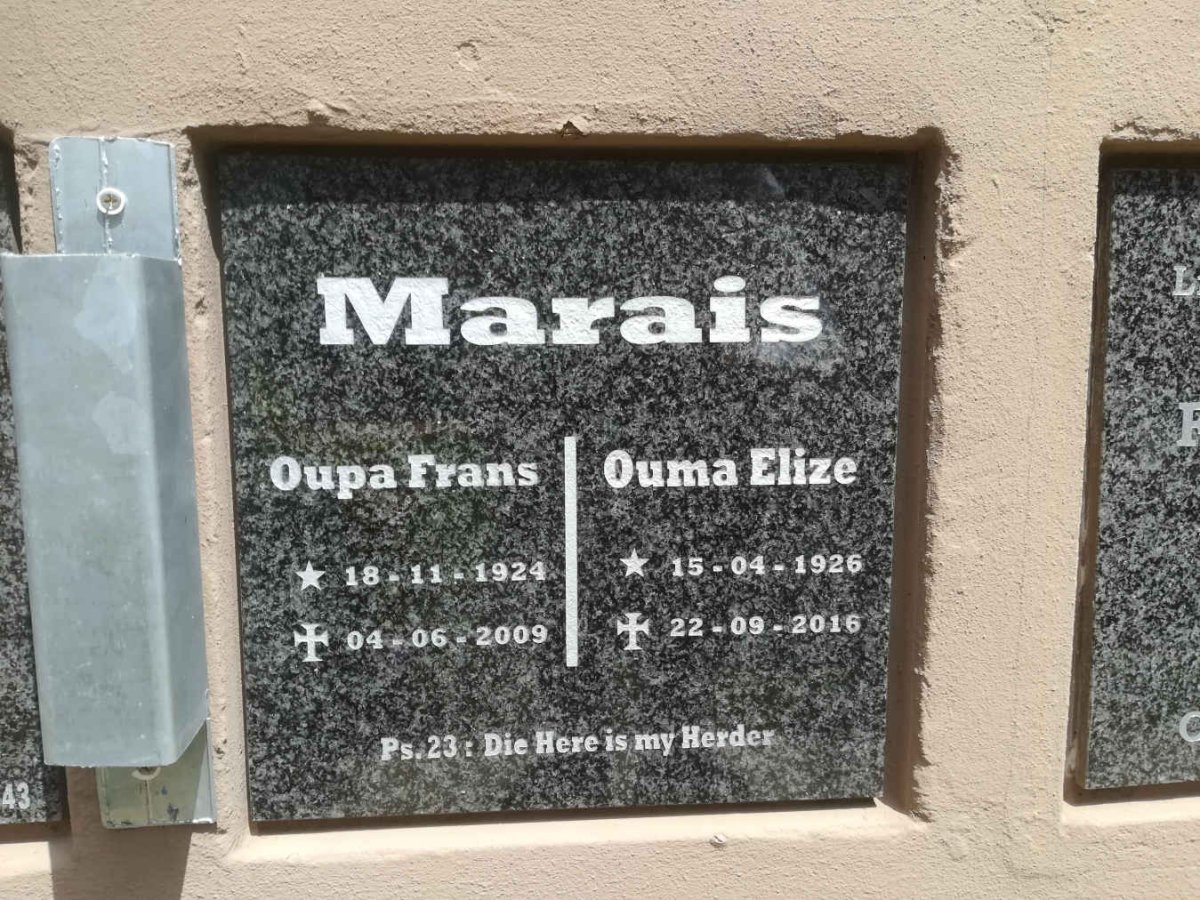 MARAIS Frans 1924-2009 &amp; Elize 1926-2016