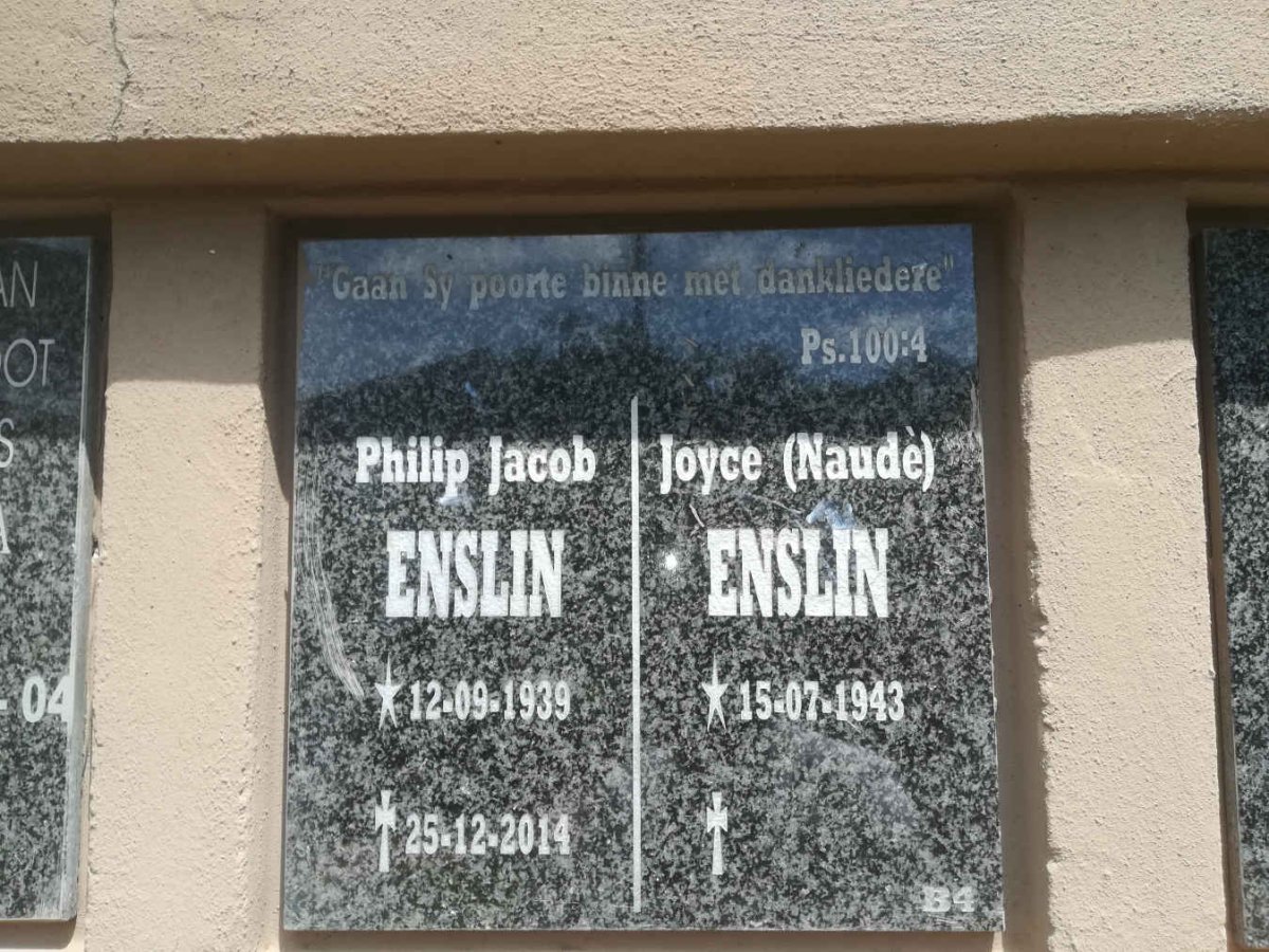 ENSLIN Philip Jacob 1939-2014 &amp; Joyce NAUDE 1943-