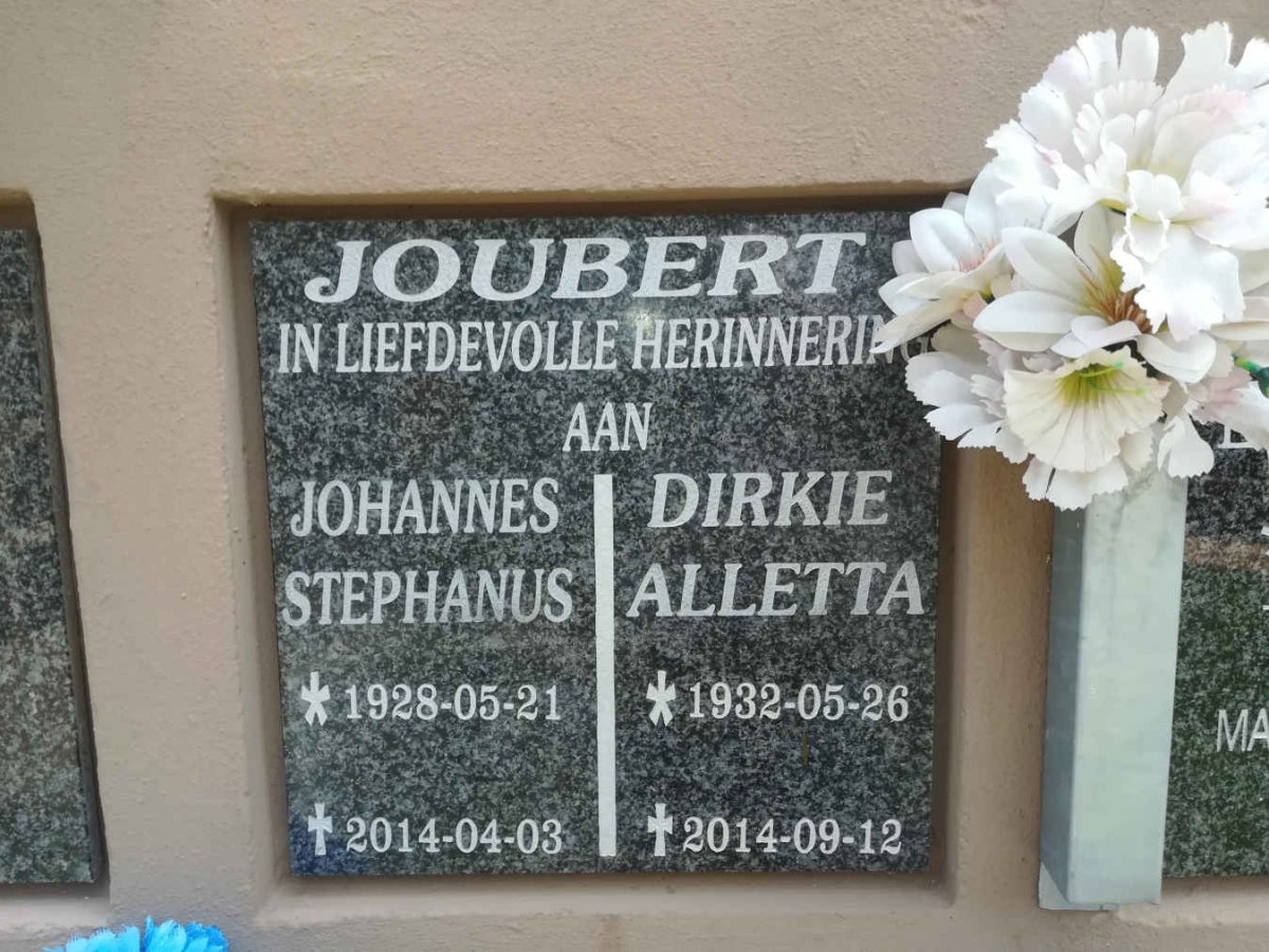 JOUBERT Johannes Stephanus 1928-2014 &amp; Dirkie Aletta 1932-2014