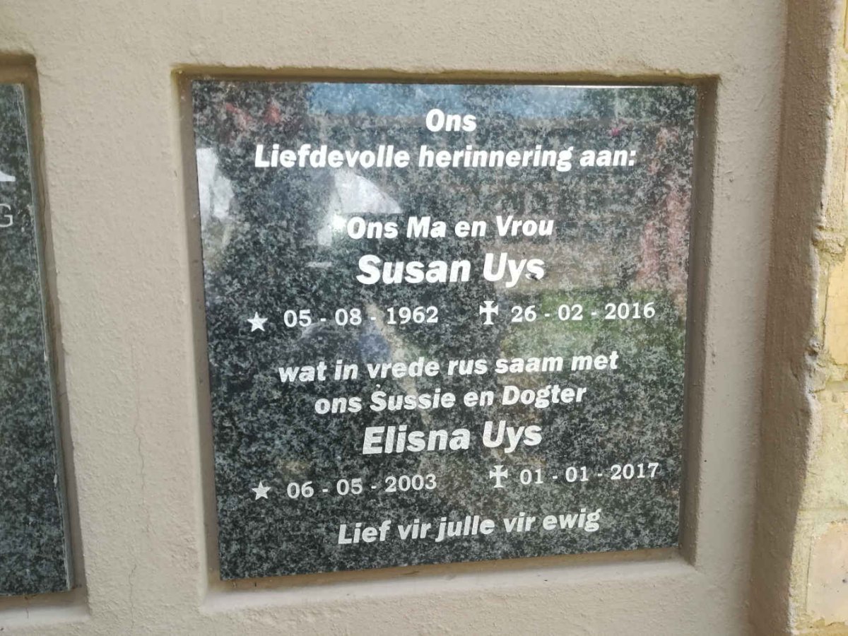 UYS Susan 1962-2016 :: UYS Elisna 2003-2017