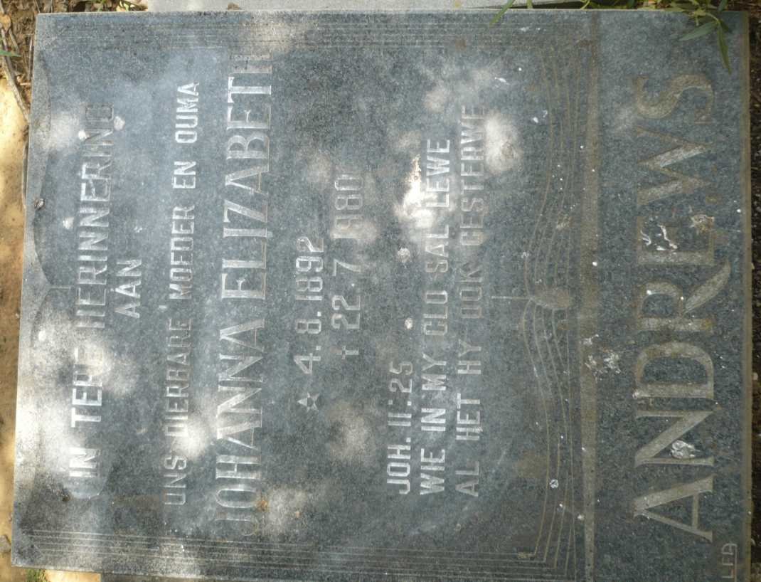 ANDREWS Johanna Elizabeth 1892-1980