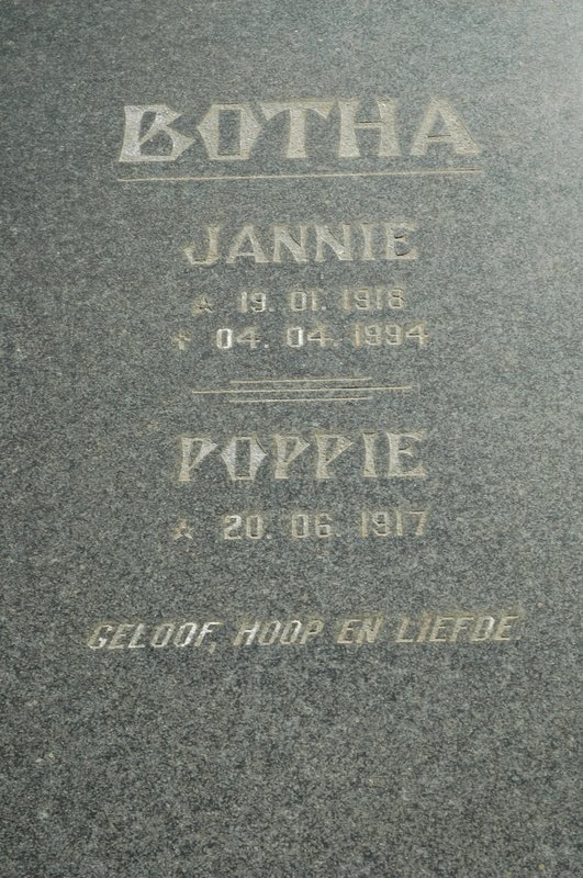 BOTHA Jannie 1918-1994 &amp; Poppie 1917-