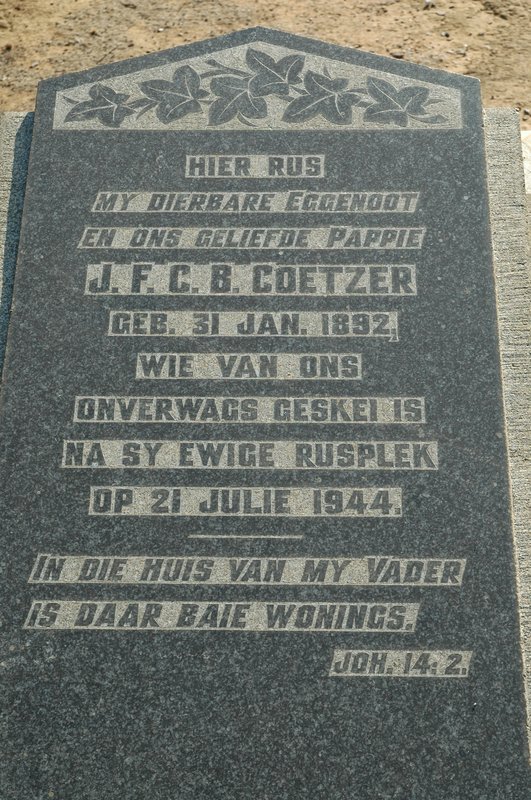 COETZER J.F.C.B. 1892-1944
