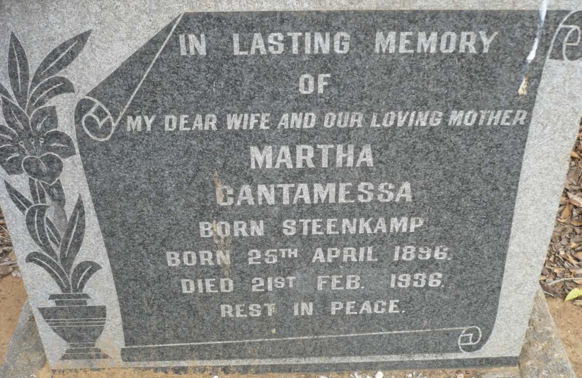 CANTAMESSA Martha nee STEENKAMP 1896-1936