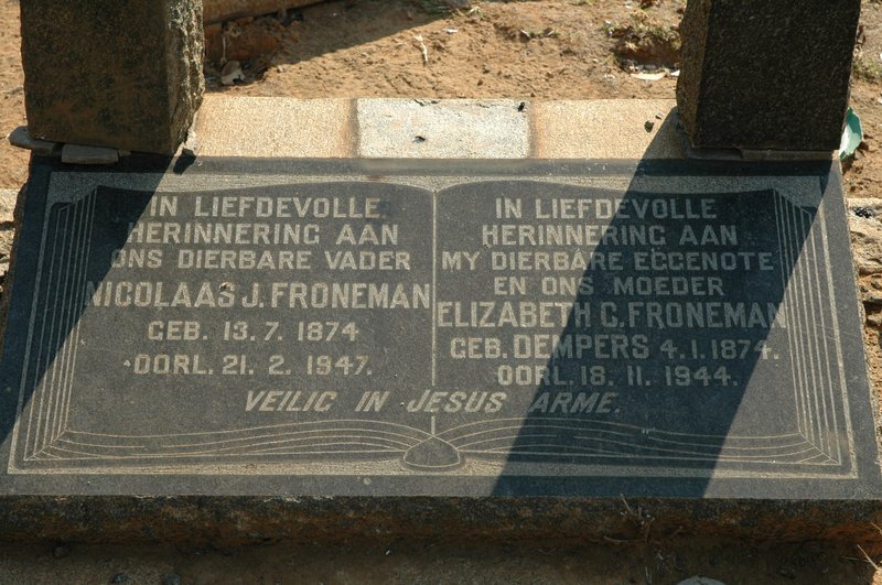 FRONEMAN Nicolaas J. 1874-1947 &amp; Elizabeth G. DEMPERS 1874-1944