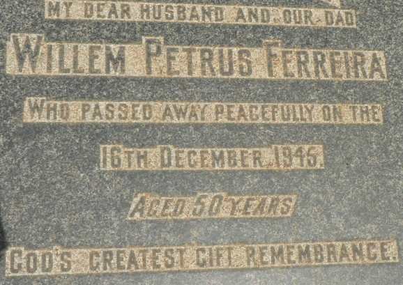 FERREIRA Willem Petrus -1945