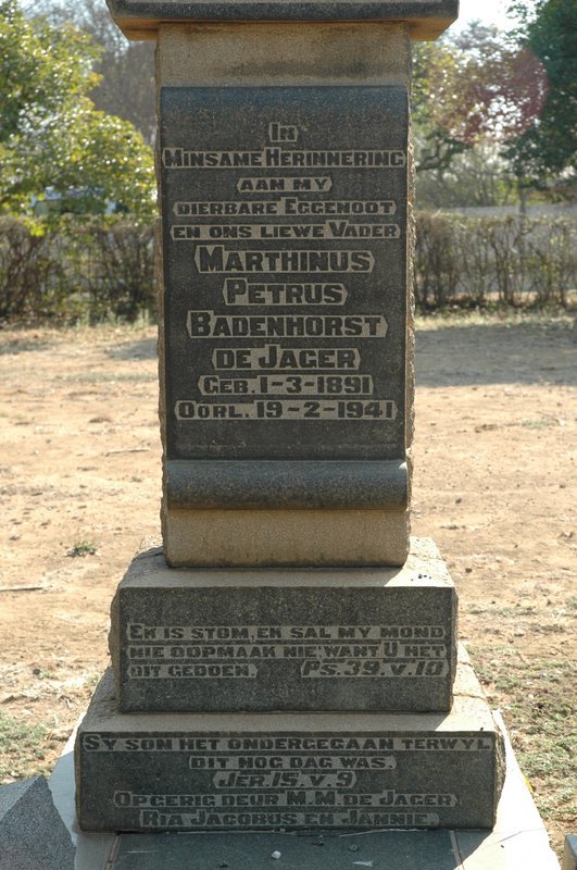 JAGER Marthinus Petrus Badenhorst, de 1891-1941