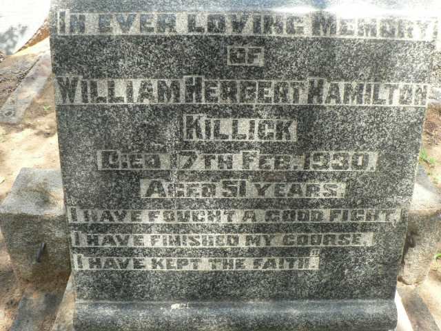 KILLICK William Herbert Hamilton -1930