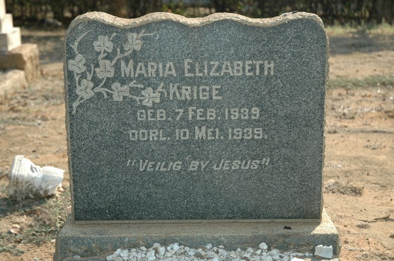 KRIGE Maria Elizabeth 1939-1939