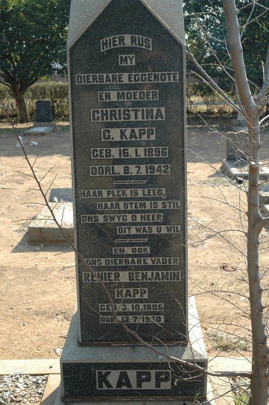 KAPP Renier Benjamin 1886-1950 &amp; Christina G. 1896-1942